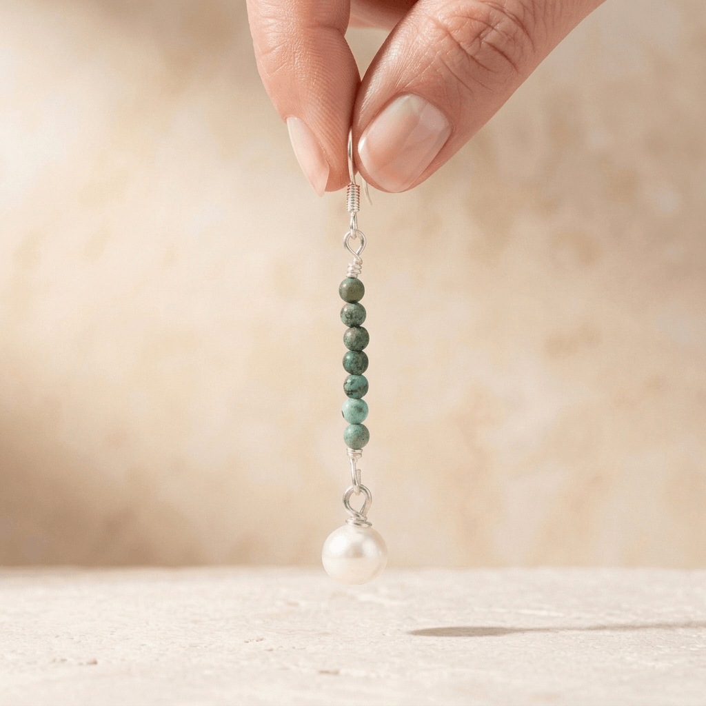 African Turquoise Pearl Silver Drop Earrings