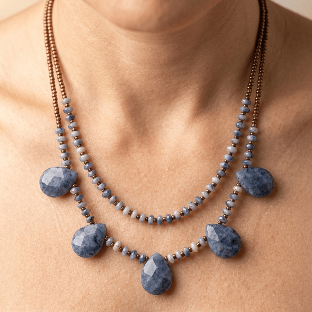 Natural Sodalite Teardrop Beaded Necklace
