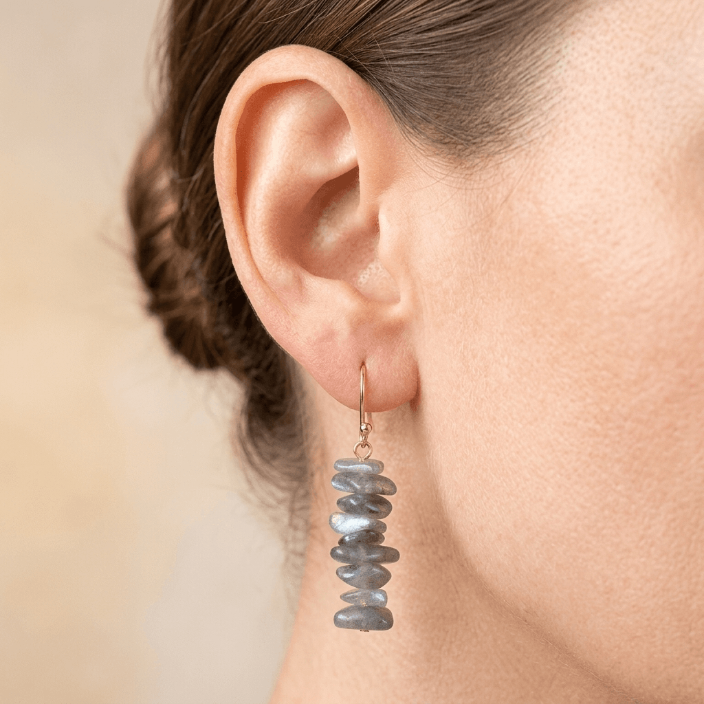 Natural Labradorite Gold Stacked Drop Earrings