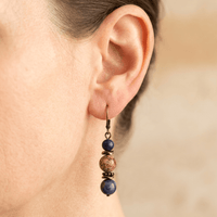 Natural Sodalite Jasper Bronze Drop Earrings