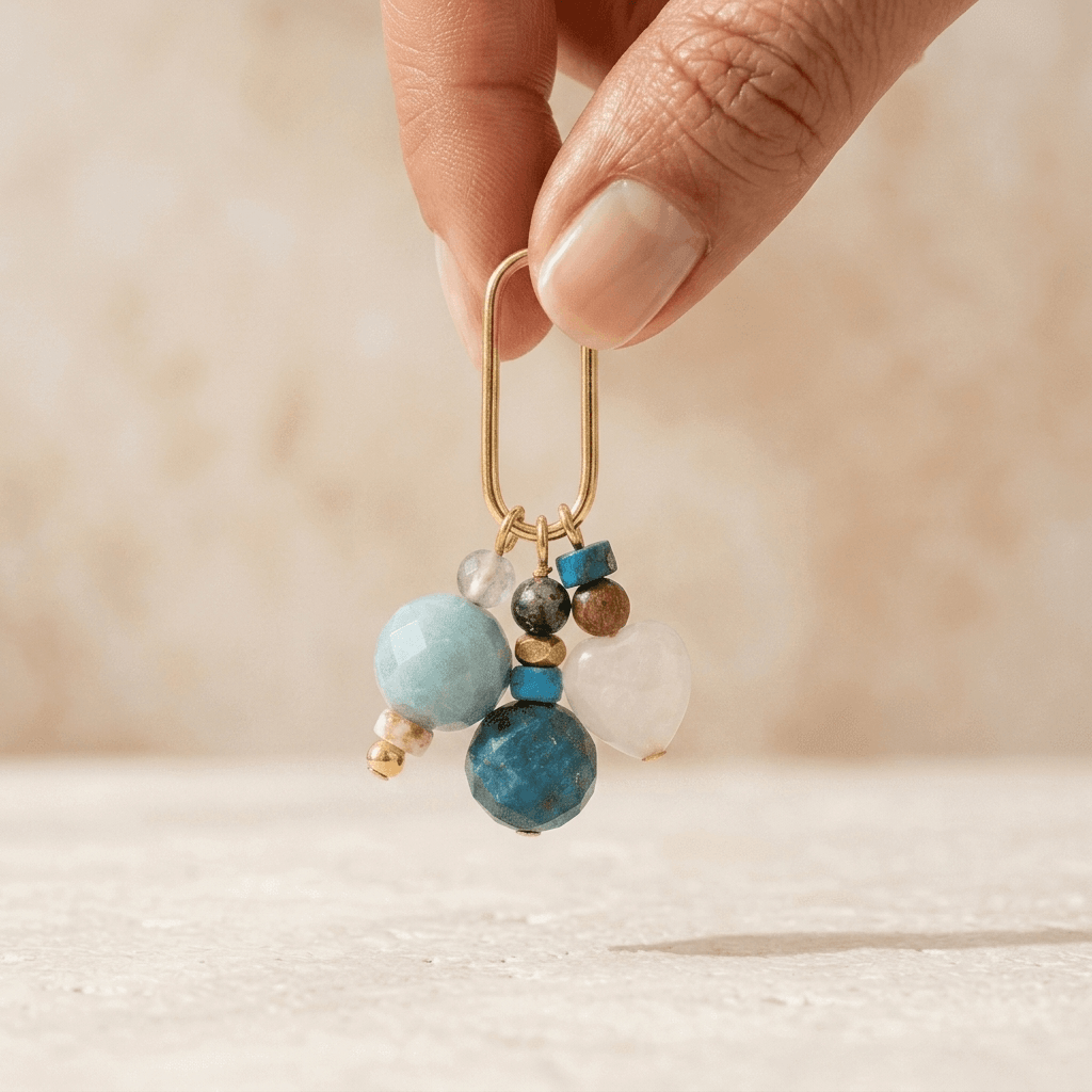 Gemstone Beaded Gold Oval Drop Earrings
