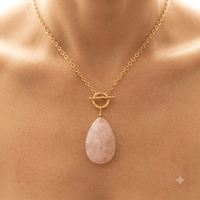 Rose Quartz Teardrop Gold Toggle Necklace
