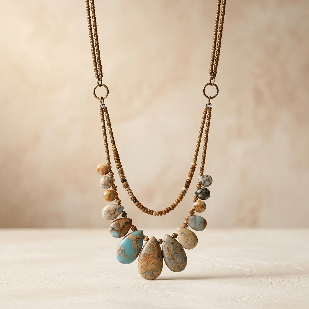 Handmade Natural Jasper Teardrop Beaded Necklace