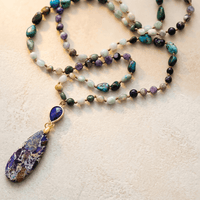 Multistone Gold Beaded Teardrop Pendant Necklace