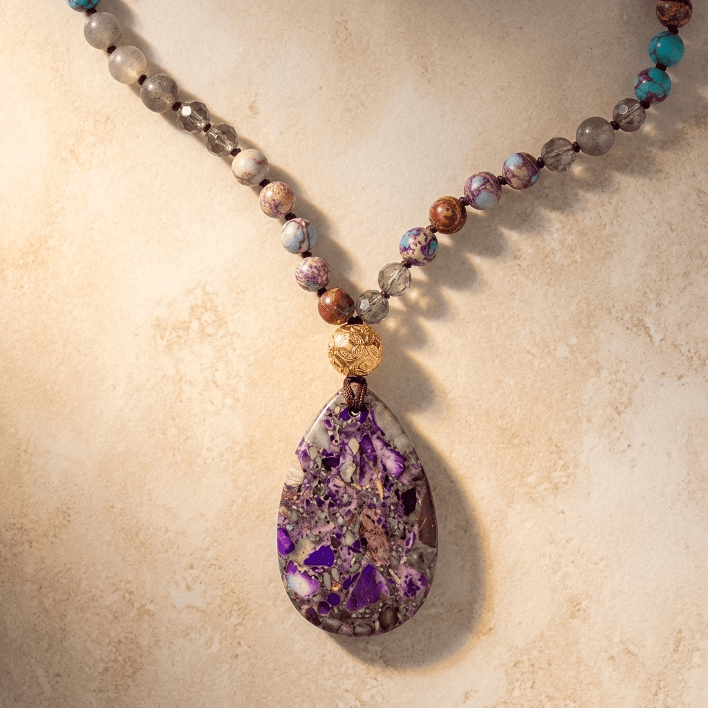 Purple Jasper Natural Stone Teardrop Necklace
