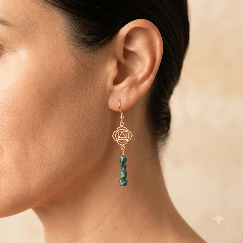 Natural Chrysocolla Gold Chakra Drop Earrings