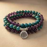 Amethyst Chrysocolla Silver Lotus Wrap Bracelet