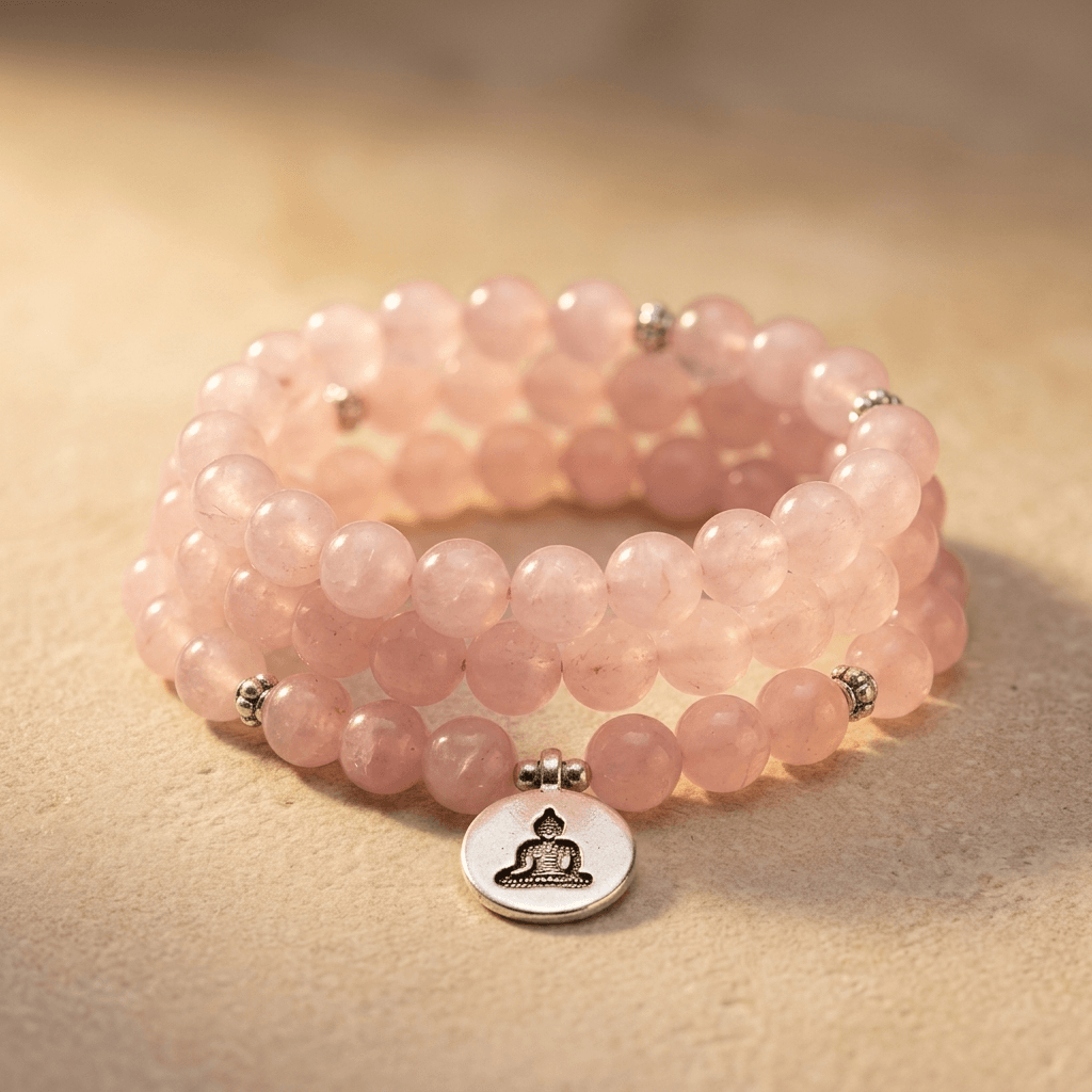 Natural Rose Quartz Mala Beads Prayer Bracelet