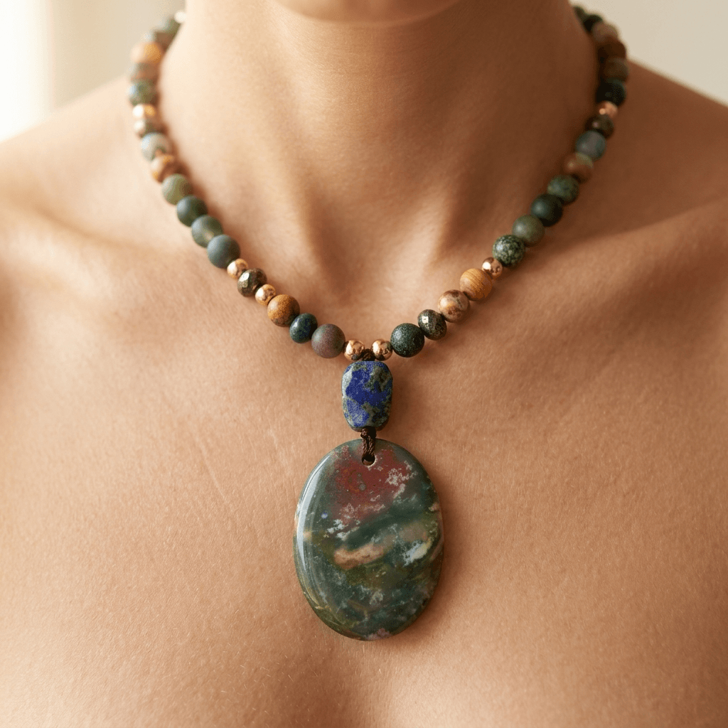 Natural Gemstone Beaded Pendant Necklace