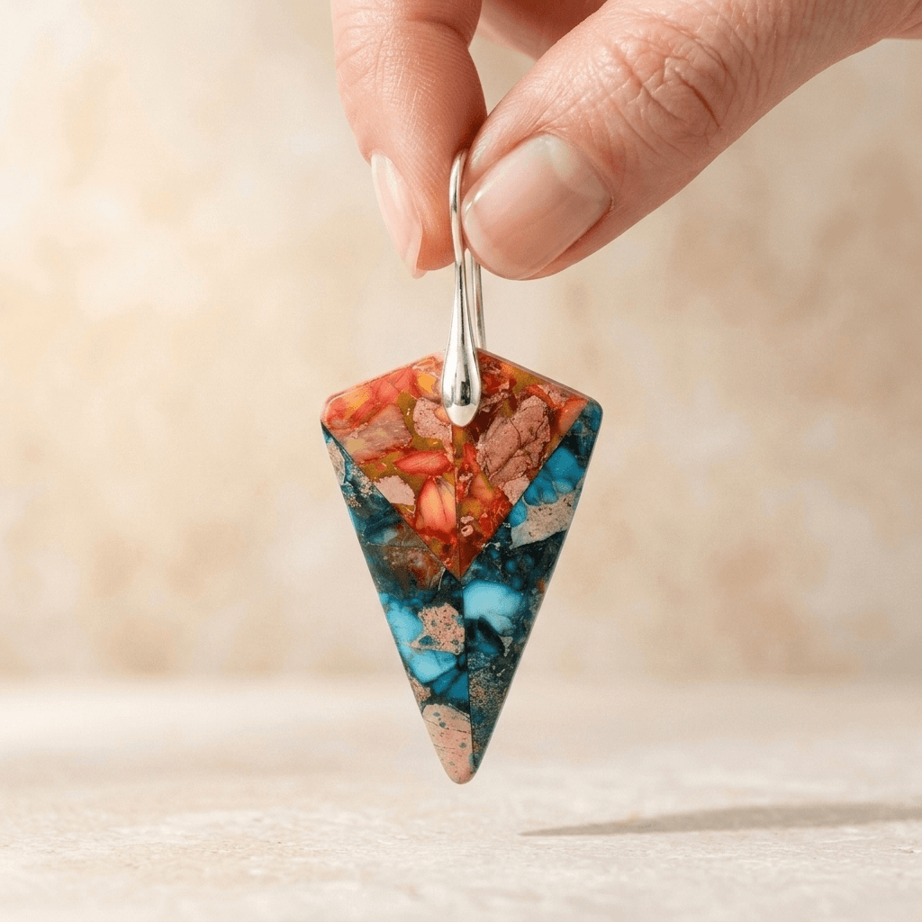 Vibrant Blue Orange Jasper Triangle Earrings