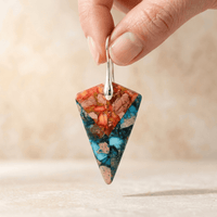 Vibrant Blue Orange Jasper Triangle Earrings