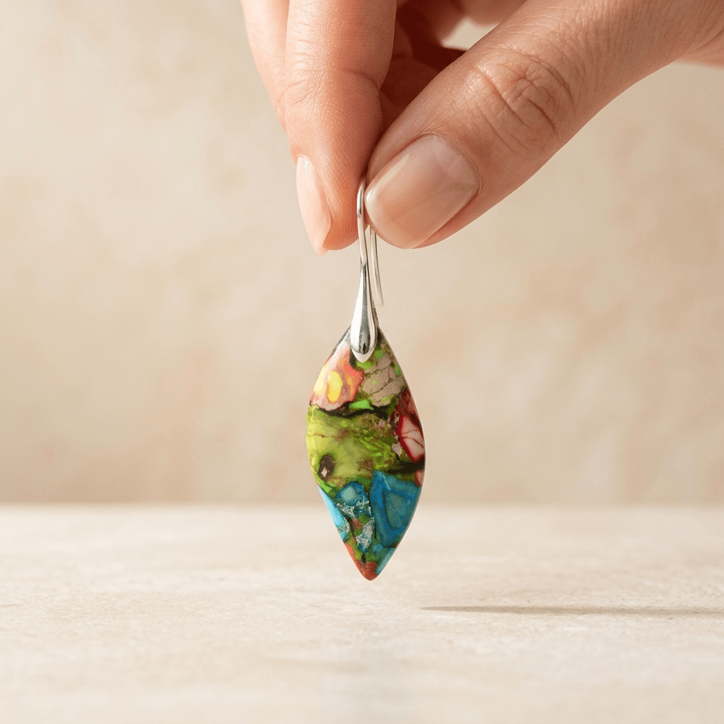 Colorful Resin Silver Teardrop Earrings