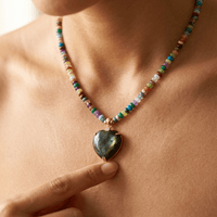 Labradorite Heart Multicolor Beaded Necklace