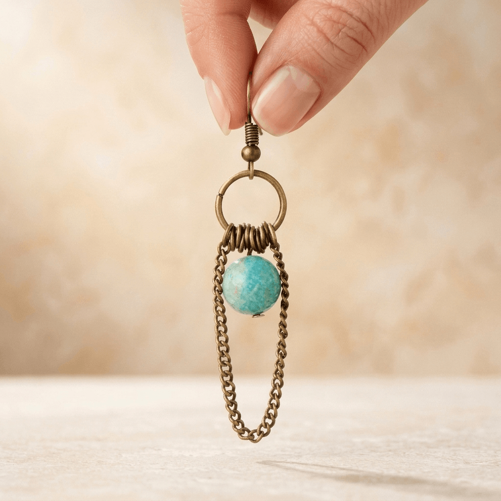 Turquoise Amazonite Bronze Chain Chandelier Earrings