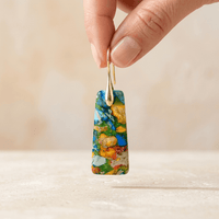 Colorful Mosaic Jasper Gold Drop Earrings