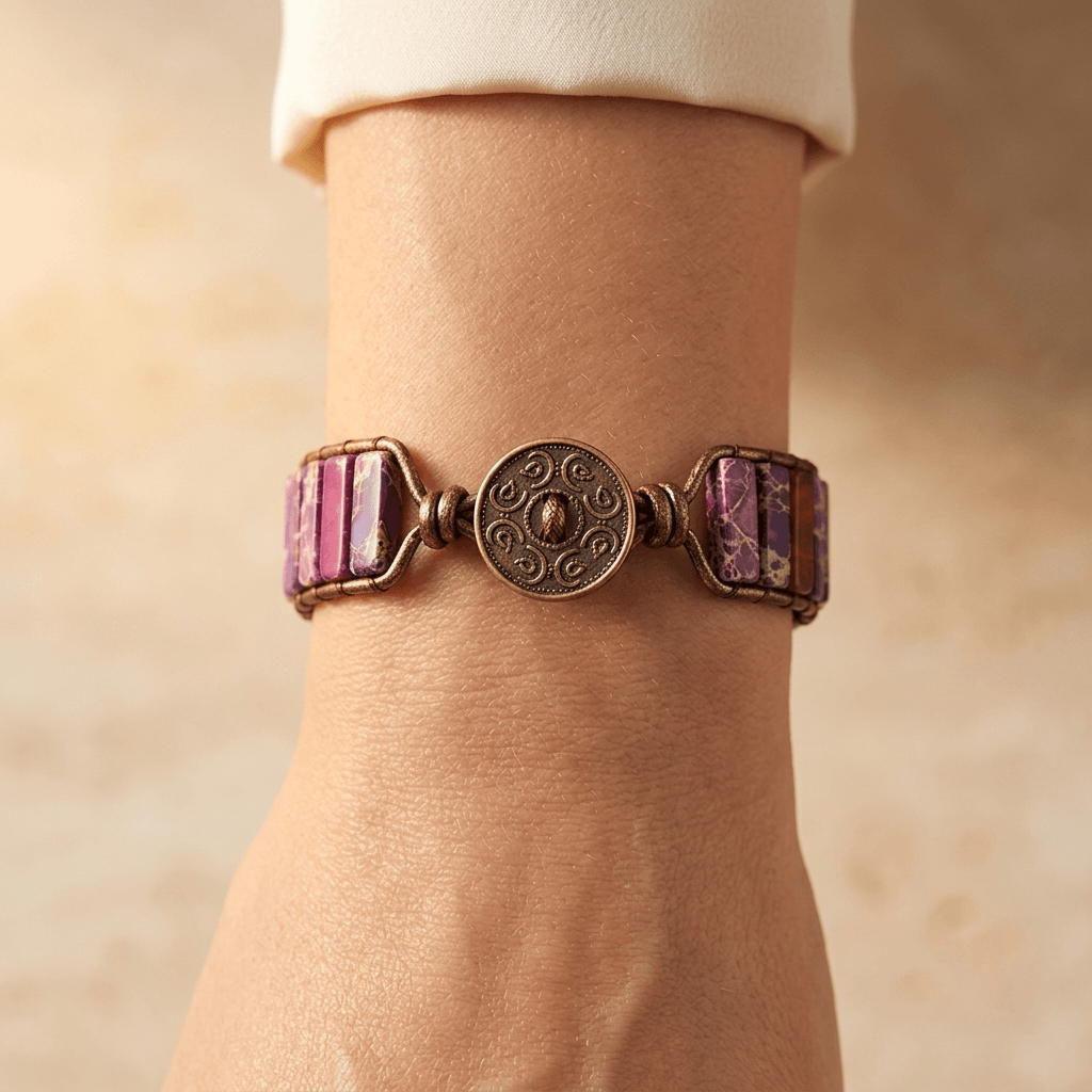 Purple Jasper Tube Beads Leather Wrap Bracelet