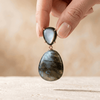 Natural Labradorite Gold Drop Earrings