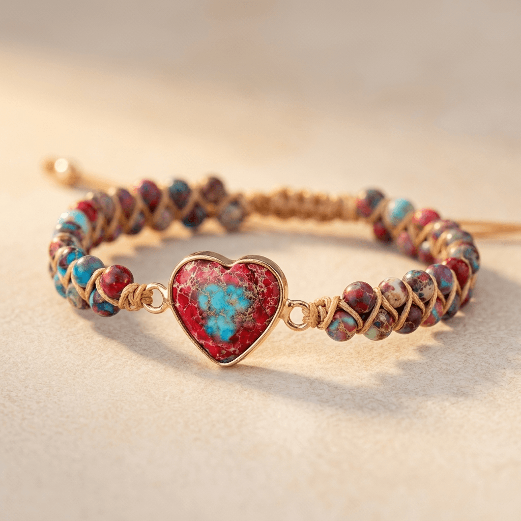 Imperial Jasper Heart Gold Beaded Bracelet