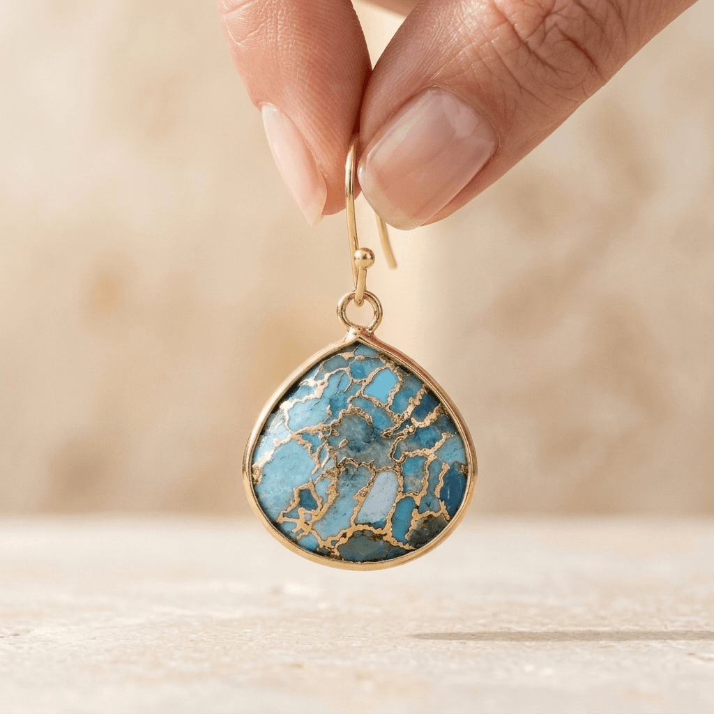 Blue Turquoise Gold Teardrop Earrings