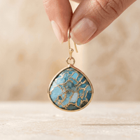Blue Turquoise Gold Teardrop Earrings