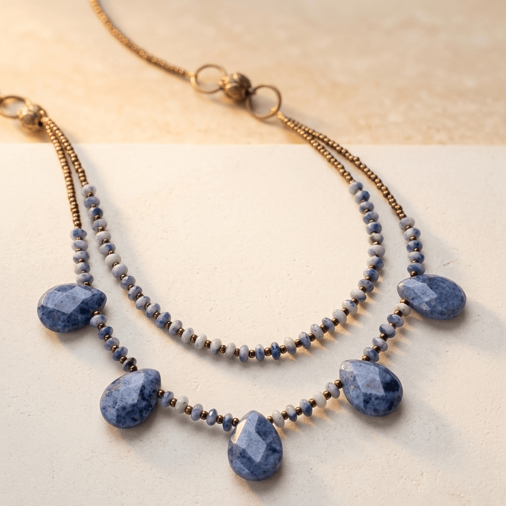 Natural Sodalite Teardrop Beaded Necklace