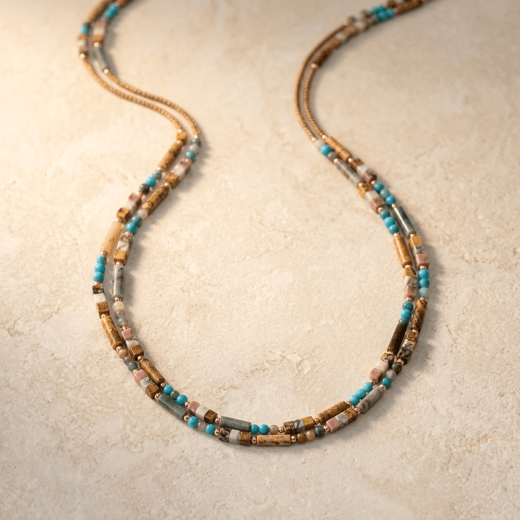 Mixed Gemstone Beaded Gold Layered Necklace