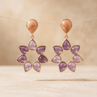 Gold Purple Amethyst Flower Drop Earrings