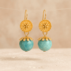 Gold Amazonite Daisy Flower Drop Earrings