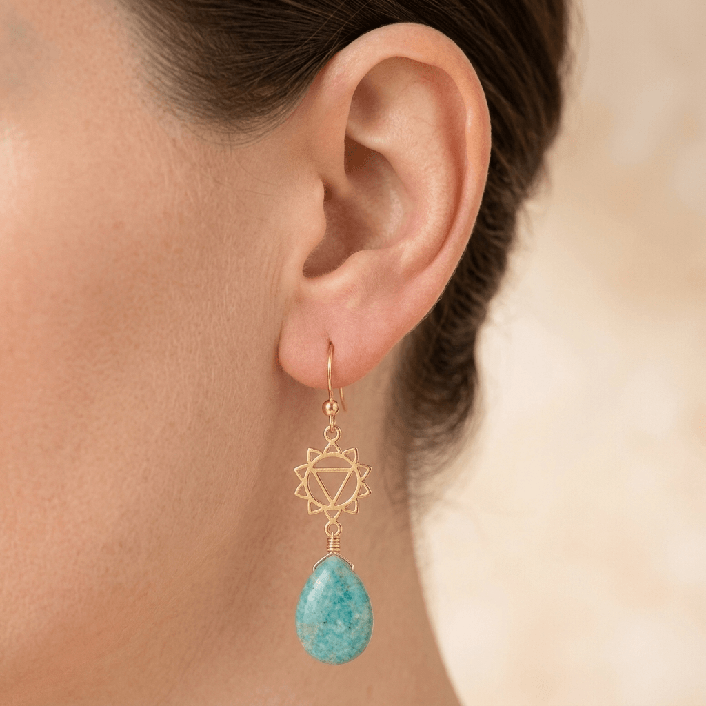 Spiritual Chakra Gold Amazonite Drop Earrings