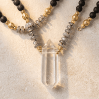 Natural Labradorite Lava Gold Pendant Necklace