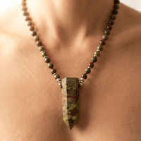 Natural Dragon Blood Jasper Beaded Point Pendant Necklace