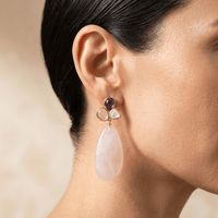 Rose Quartz Amethyst Gold Drop Earrings