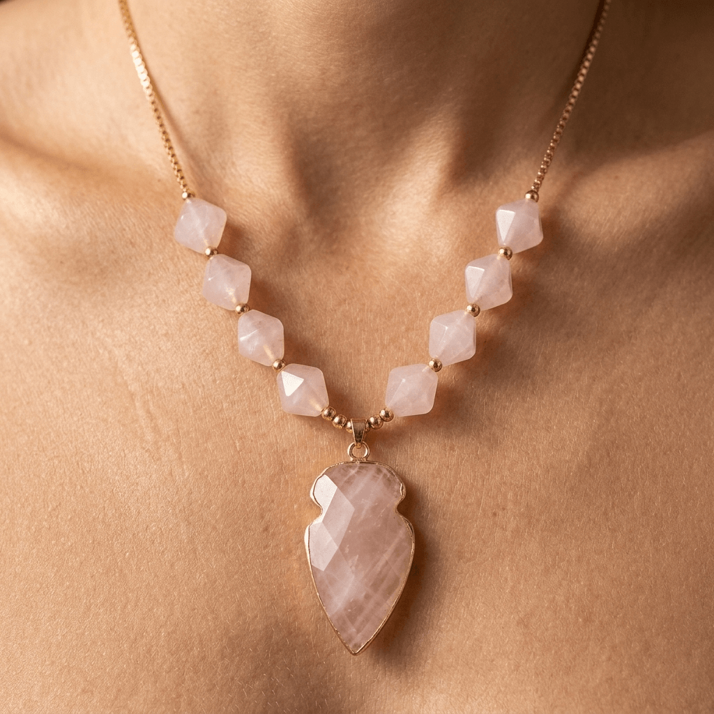Rose Quartz Gold Arrow Pendant Necklace