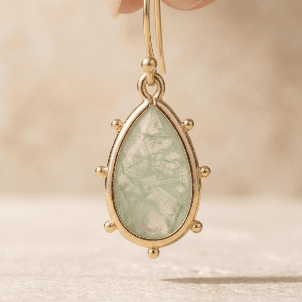 Green Fluorite Gold Teardrop Drop Earrings
