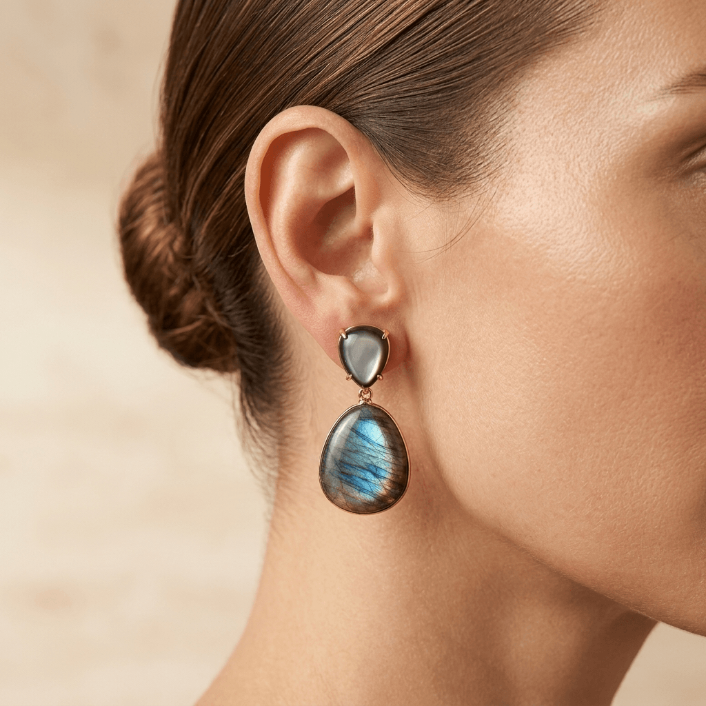 Natural Labradorite Gold Drop Earrings
