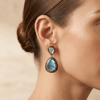 Natural Labradorite Gold Drop Earrings