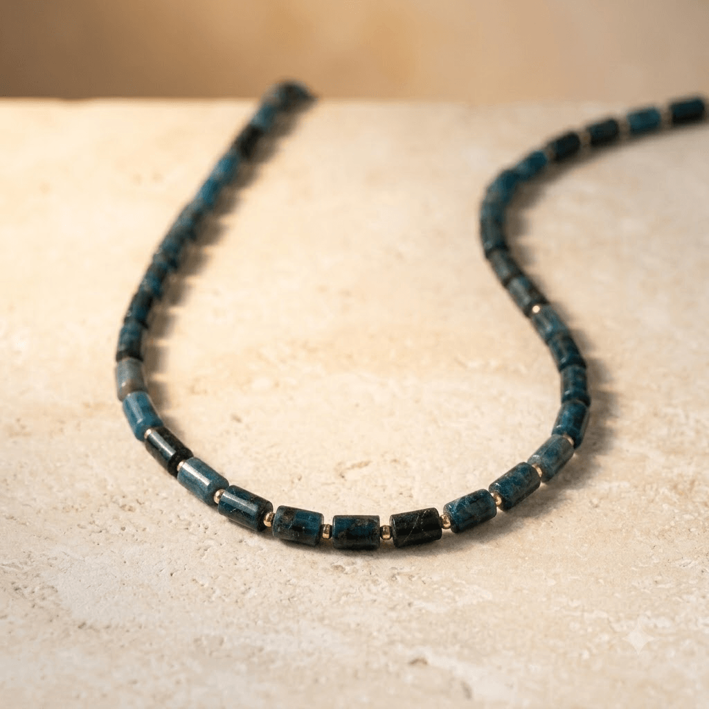 Natural Blue Apatite Tube Bead Necklace