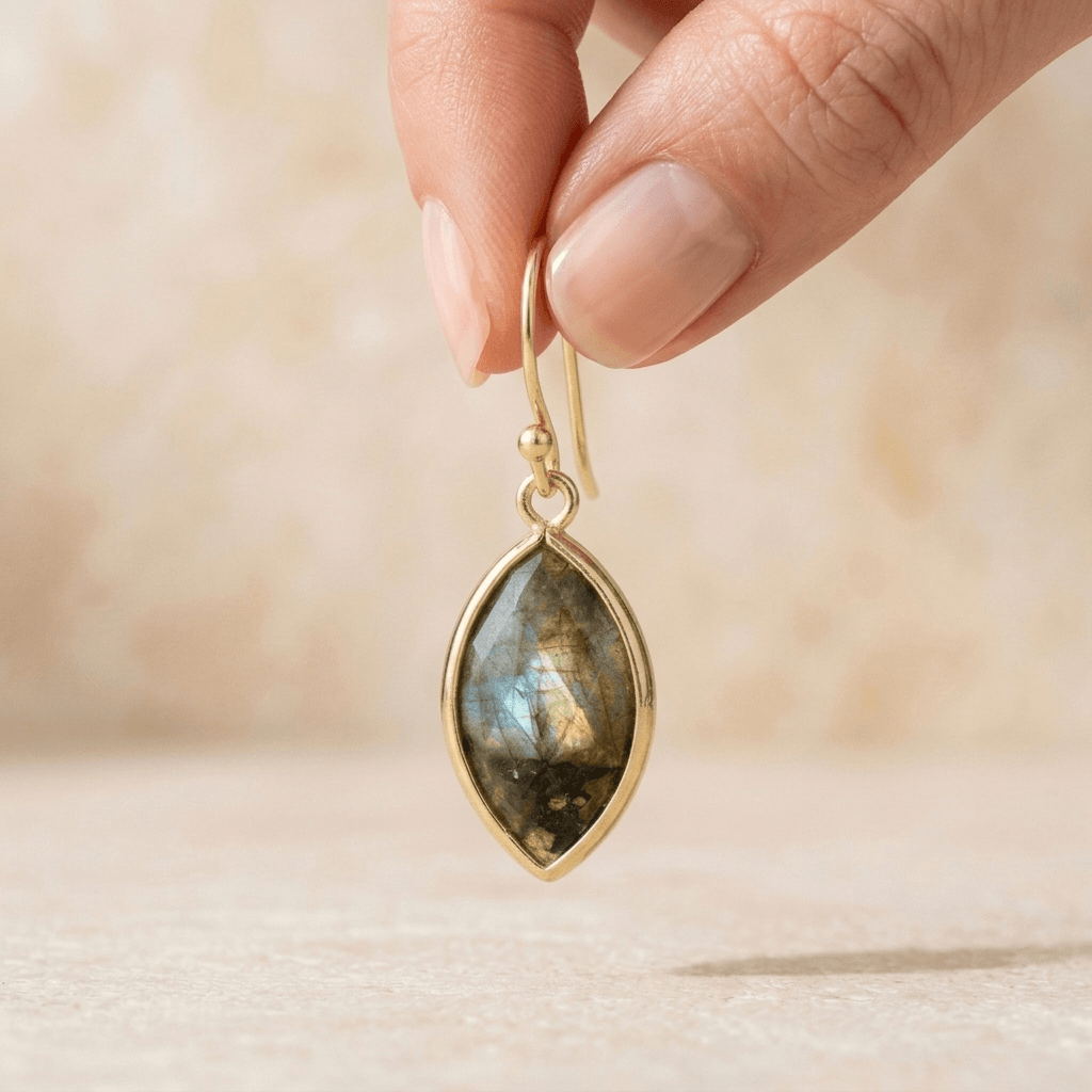 Gold Labradorite Marquise Drop Earrings