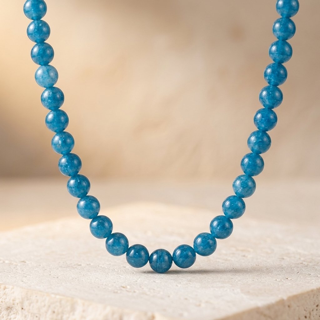 Blue Apatite Round Beaded Choker Necklace