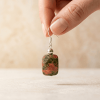 Natural Unakite Square Silver Drop Earrings