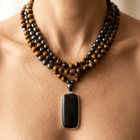 Tiger Eye Hematite Black Onyx Beaded Necklace