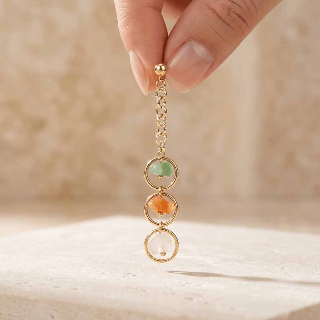 Colorful Natural Stone Gold Drop Earrings