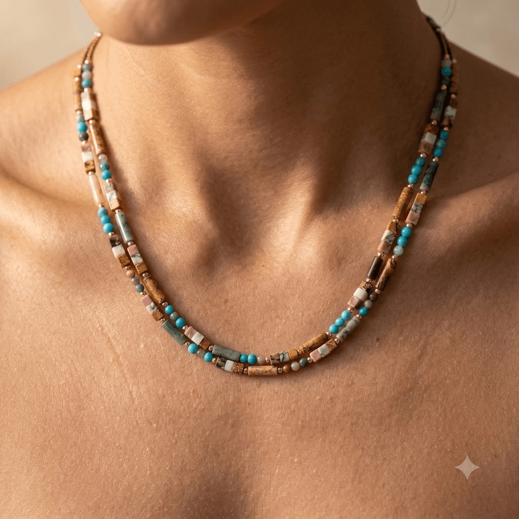 Mixed Gemstone Beaded Gold Layered Necklace