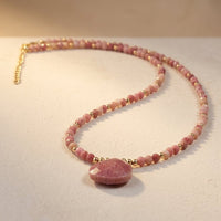 Bohemian Pink Tourmaline Teardrop Pendant Necklace