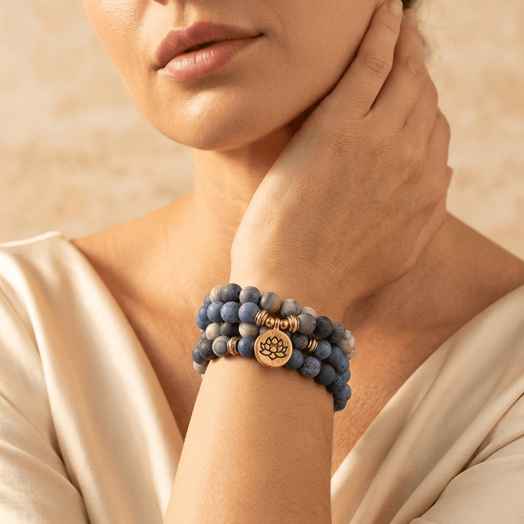 Natural Picasso Jasper Blue Stone Mala Bracelet