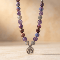 Purple Jasper Labradorite Om Symbol Mala Necklace