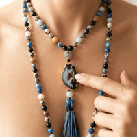 Natural Agate Druzy Mixed Gemstone Tassel Necklace