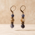 Natural Sodalite Jasper Bronze Drop Earrings