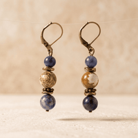 Natural Sodalite Jasper Bronze Drop Earrings