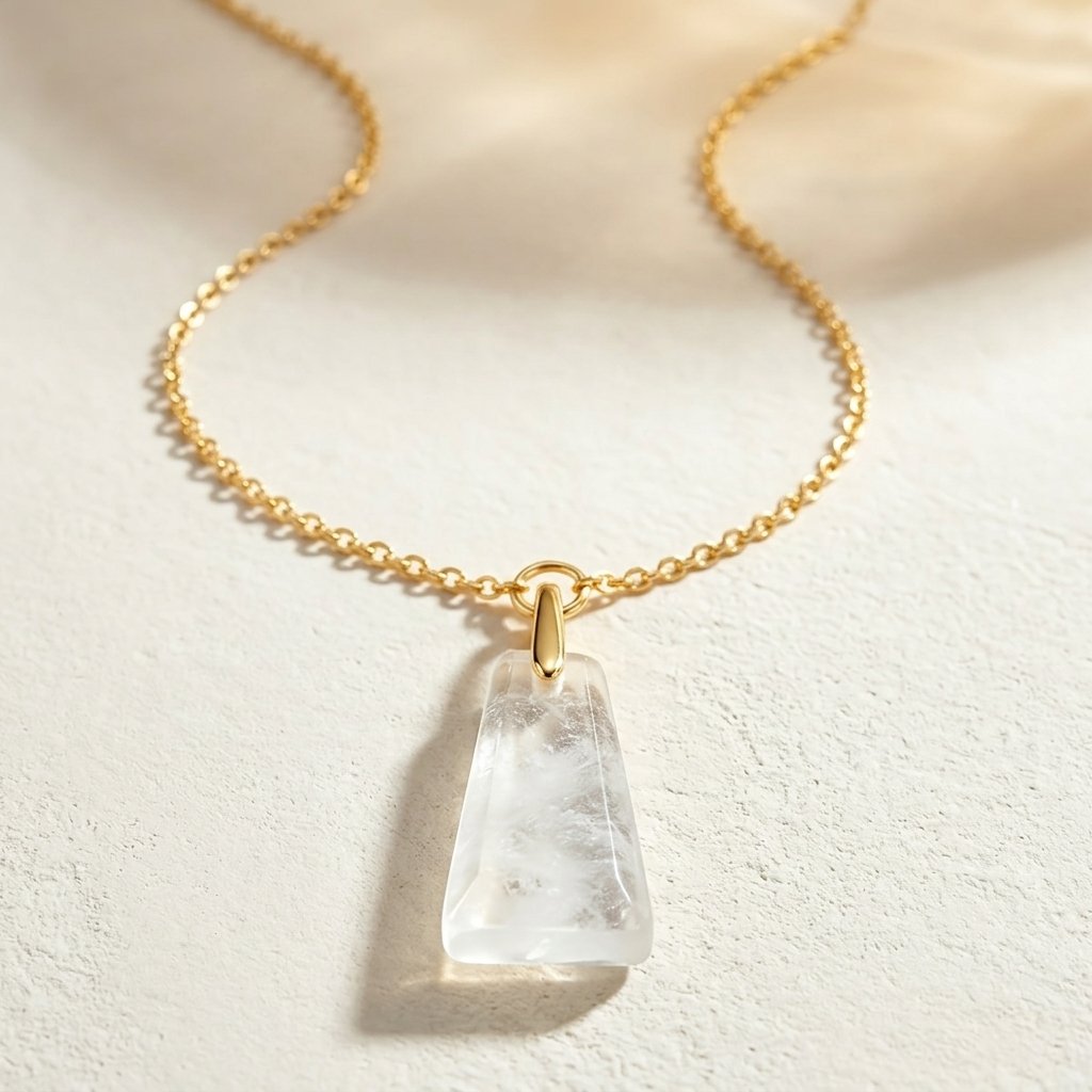 Gold Clear Quartz Trapezoid Pendant Necklace